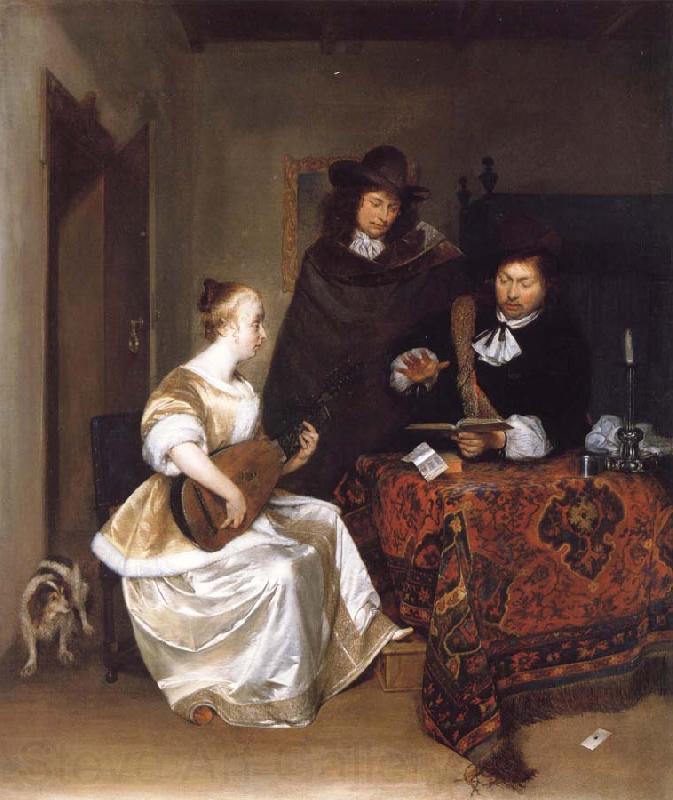Gerard Ter Borch A Woman Playing a Theorbo to Two Men Germany oil painting art